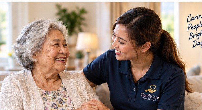 Caregiver spending time with an older adult at home